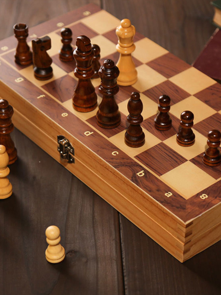 Chess Set Wooden - 29x29cm 3-in-1 Schaak-, Dammen- en Backgammonspel,